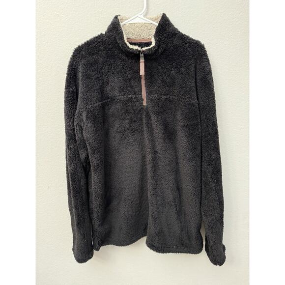 True Grit Sweaters - True Grit Sherpa Fleece Faux Fur 1/4 Zip Jacket Pullover Brown-Gray‎ Size Medium